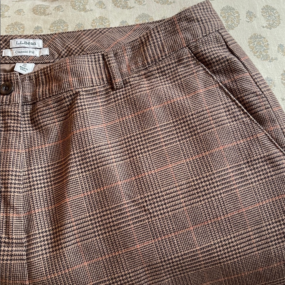 L.L.Bean Classic Fit Glen Plaid Wool Trousers Brown Petite 16 GUC Heritage Look - Picture 5 of 7